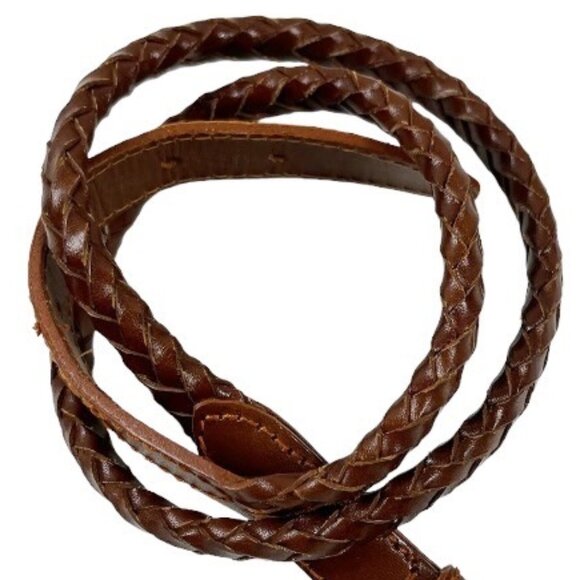 Vintage Liz Claiborne Brown Leather Braided Belt Solid Brass Buckle Size Small - Picture 2 of 11